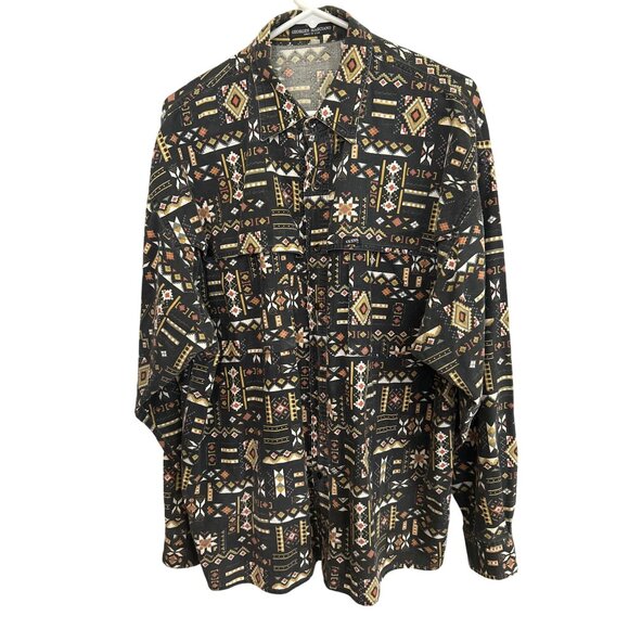 Vintage Guess By Georges Marciano Tribal Print Button-Up Shirt Size 3 - Picture 1 of 9